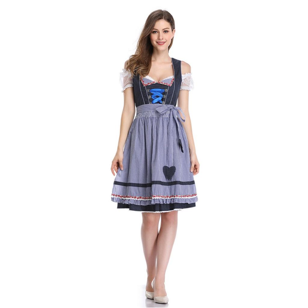 Stylish Women's Oktoberfest Trachten Dirndl Traditional Dress With Floral Pattern And Apron