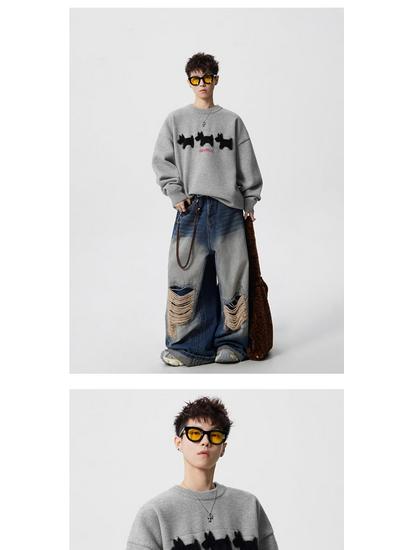 Men's Winter Cartoon Fleece Sweater - Round Neck, Loose Fit, Versatile for Casual Couples