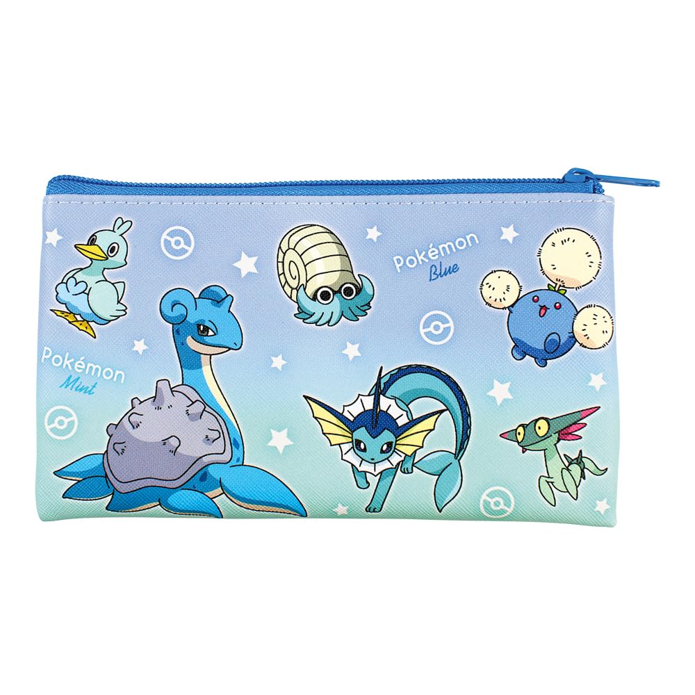 Tees Factory Flat Multi Pouch Features and 105mm H x 190mm W x 10mm Product Pokémon (Gradient/Blue & Mint) - Lucario, Piplup, Vaporeon, Glaceon,