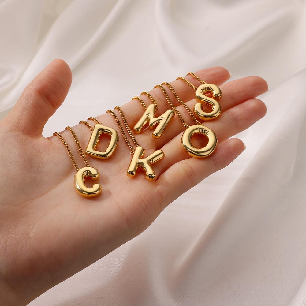 Initial Letter Necklaces For Women Gold Color Stainless Steel A-Z Letter Chunky Necklace Wedding  Christmas Party Jewelry Gift