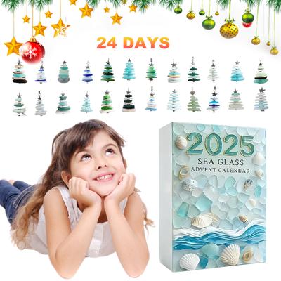 Arbre de Noël en Verre Marin Calendrier de Compte à Rebours de Noël avec 24 Mini Ornements d'Arbre de Noël Calendrier de Compte à Rebours Festif pour Décoration d'Arbre