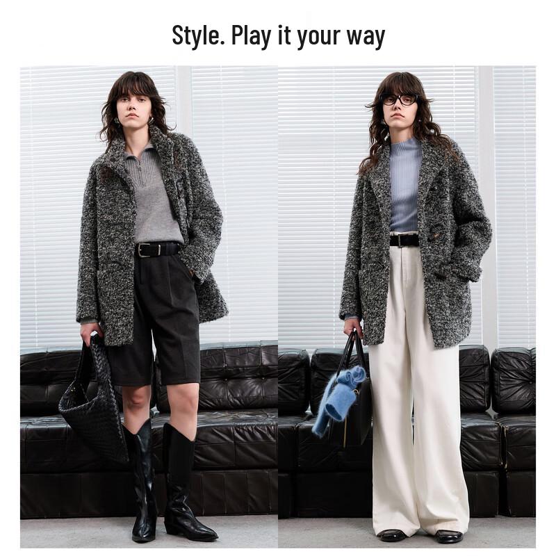 Women's Wool Blend Boucle Stand Collar Coat