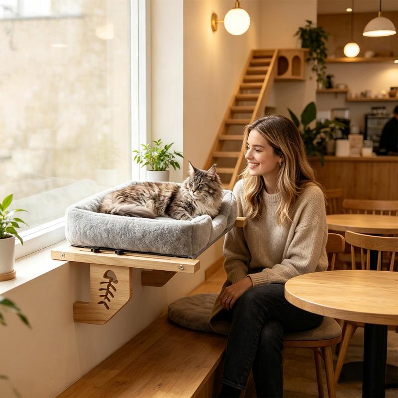 Cat Hammock For Window Pet Sunbathing Seat With Ball Plush Cushion Window Sill Kitten Cushion For Home Apartment Indoor