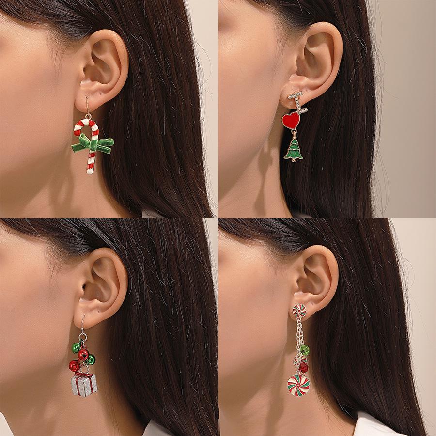 

Creative Candy Cane Bell Dangle Earrings for Women - Festive Holiday Fashion
