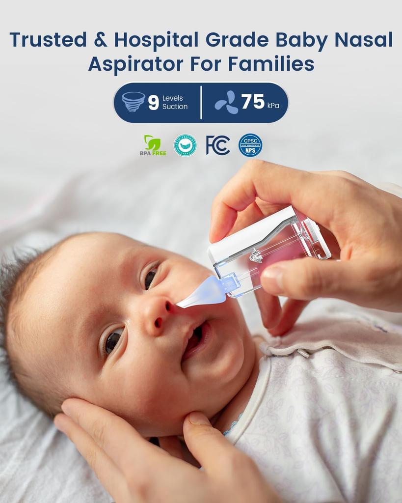 Electric Baby Nasal Aspirator with 3 Tips 9 Suction Levels, Nose Suction for Babies Toddler Infant Adult