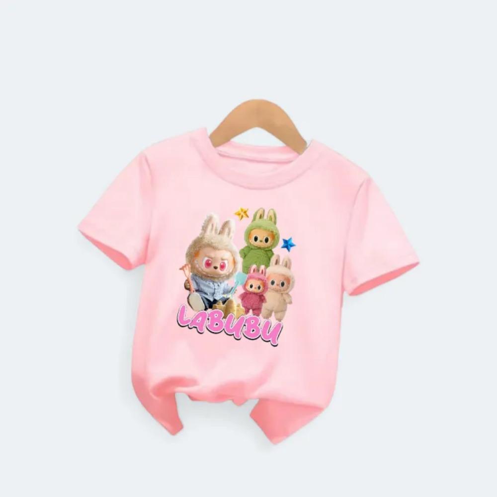 New Labubu Children's T-shirt with Various LABUBU Ugly and Cute Patterns for Girls Round Neck Short Sleeve Casual Versatile Clothing