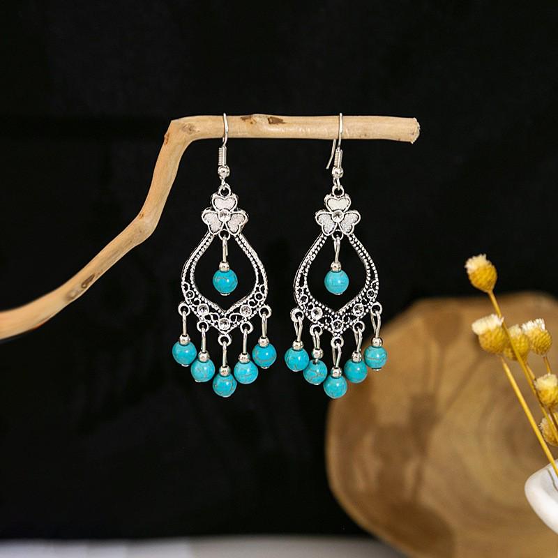 Elegant Bohemian Tassel Stud Earrings - Retro Ethnic Dangle Design