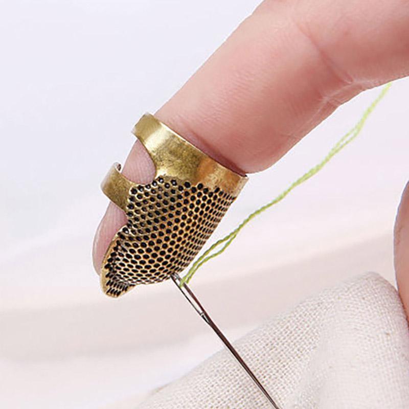 Sewing Thimble Adjustable Thimble Finger Protector Metal Finger Shield Ring Non-Slip Needle Press Finger Sleeve DIY Sewing Tool