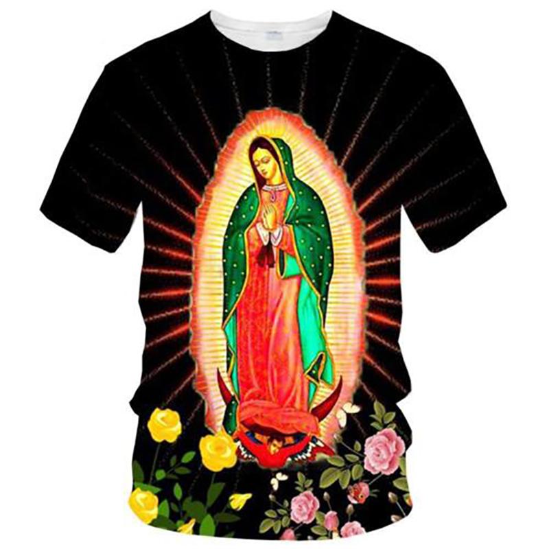 Mode Notre-Dame de Guadalupe Vierge Marie Imprimé T-shirts pour femmes Manches Courtes Col Rond Vêtements pour Hommes Confort Y2k Vêtements pour Femmes