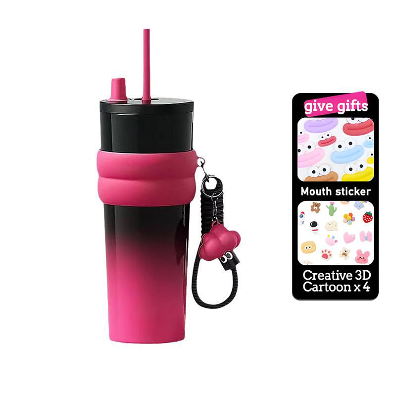 

24oz Straw Thermos Portable Stainless Steel Insulated Tumbler Water Bottle Cold Cup With Lanyard Cars Coffee Cup Bubble Tea Cup 701-800ml червоний