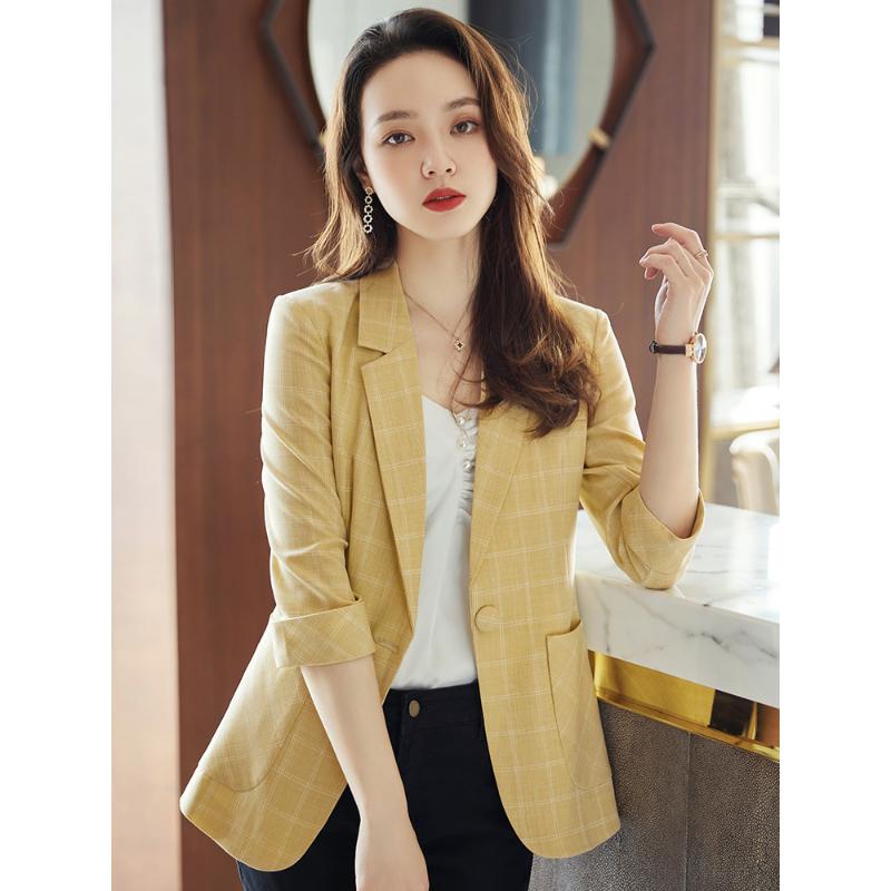 

Желтая клетчатая куртка, женский новый повседневный короткий костюм в корейском стиле, пальто