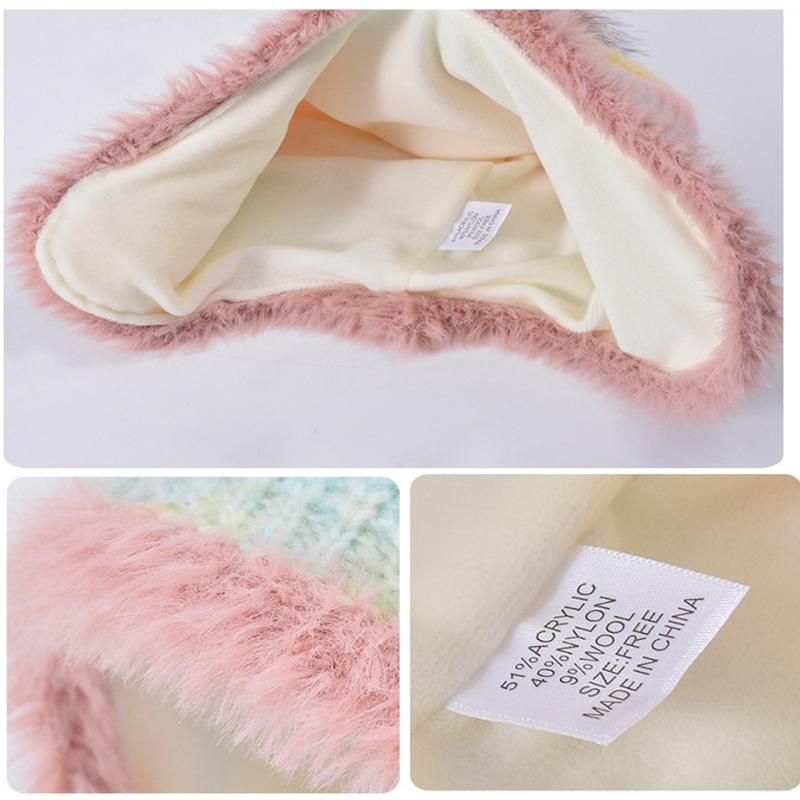 Korean Colorful Kids Hats Cute Fur Ball Knitted Hat Girl's Winter Ear Protection Caps Outdoor Plus Velvet Warm Hoods Accessories