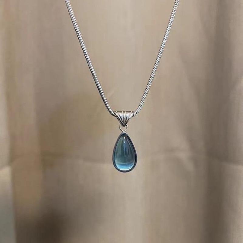Mermaid Tears~ Temperament Niche Versatile Blue Water Drop Pendant Necklace Women's Fashion Premium Clavicle Chain