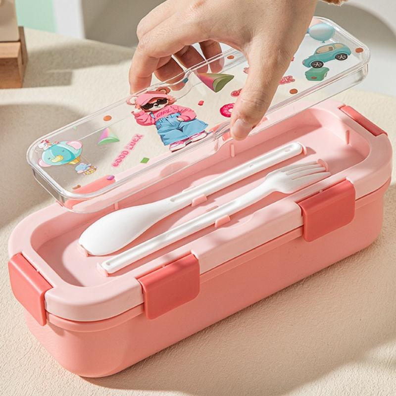 Cartoon Lunch Box Safe Rectangle Shape 304 Stainless Steel Office Workers Compartment Rectangle Container Food Preservation