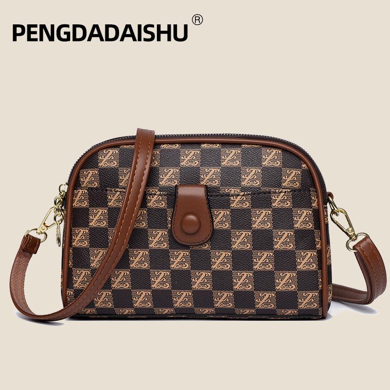 

Plaid women s new clutch bag, ID bag, shoulder bag, versatile small square bag, women s messenger bag. коричневый