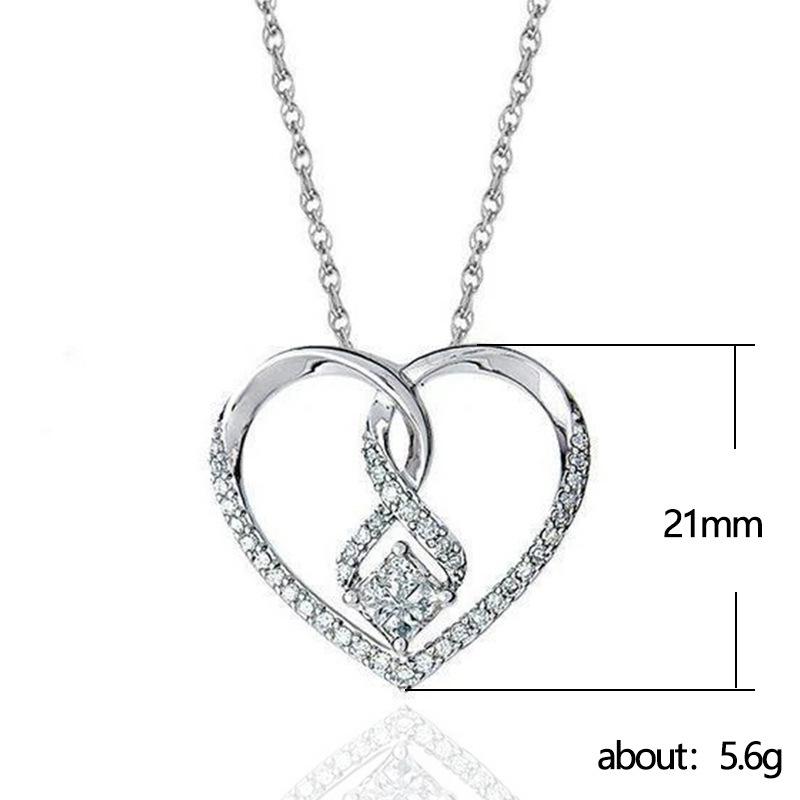 Silver Plated Infinity Heart CZ Pendant Necklace, Princess Cut Love Cable Chain Necklace for Women