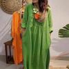 2026 New Independent Station Women's V-Neck Casual Solid Color Cotton and Linen Dress