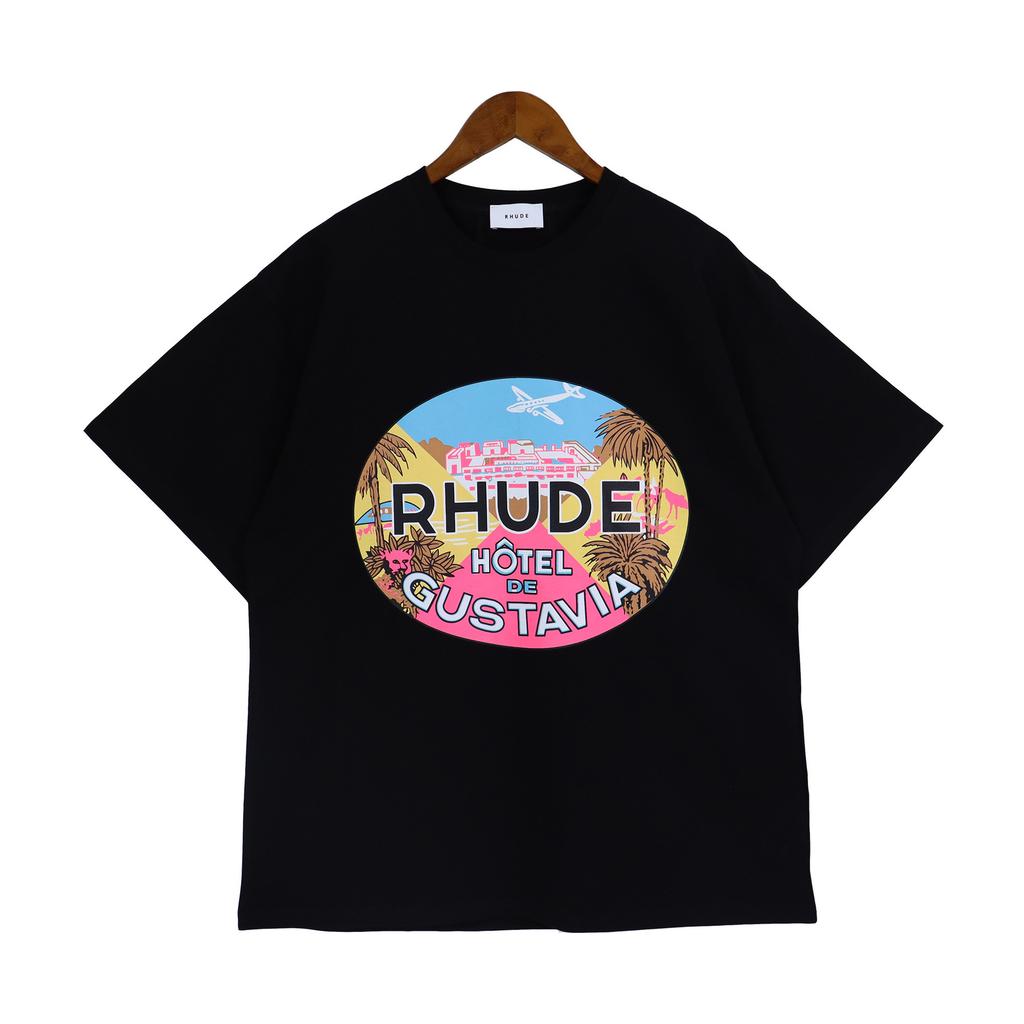 24SS New American Vintage High Street RHUDE Simple Letter Print Couple Street Loose Casual Versatile Pure Style