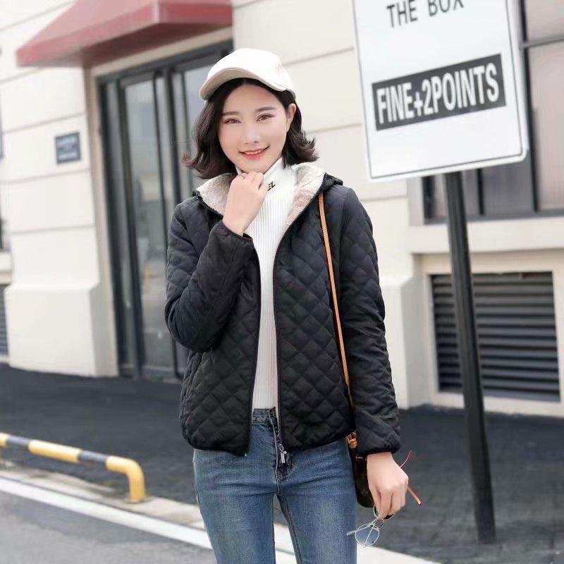 Women Autumn Winter Parkas Coat Jackets Women Lamb Hooded Plaid Long Sleeve Warm Winter Jacket