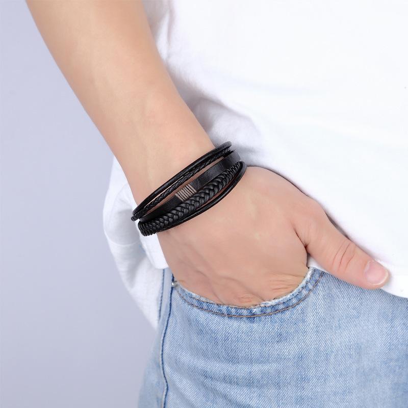 European & American Style Braided Leather Bracelet - Trendy Hand-Woven Design for Men
