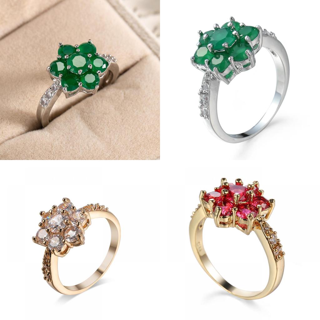 Crossborder Fashion Jewelry Ring With Colorful Zirconia And Gold Plating For Women