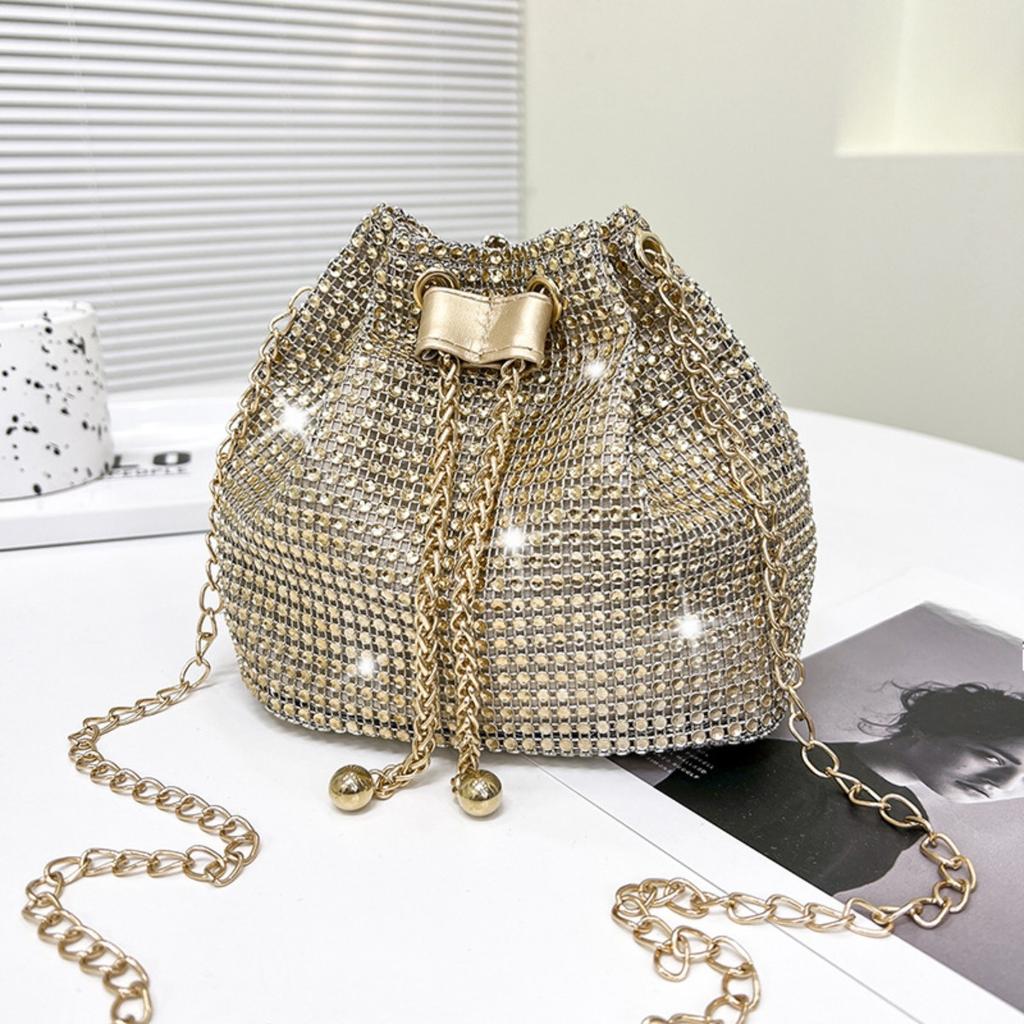 Bolso de Mano Nuevo Moderno y Elegante para Mujeres, Bolso de Hombro Diamantado Texturizado, Bolso de Cadena a la Moda, Bolso Diagonal Tipo Cubo de Agua