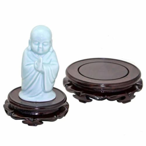 Round Wooden Flower Stand, Natural Ebony-Look Black Catalpa Wood, for Lotus Flowers, Buddha Statues, Display Shelves, Collectibles, and Bonsai (Size 3
