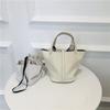 2024 Cowhide Lychee Pattern Vegetable Basket with Gold Hardware and Button - Mother-and-Child Bucket Handbag