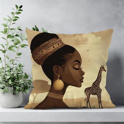 African Women And Animals Painting Pillowcase Throw Pillow Cover Vintage Cushion Covers Home Living Room Sofa Couch Seat Decor