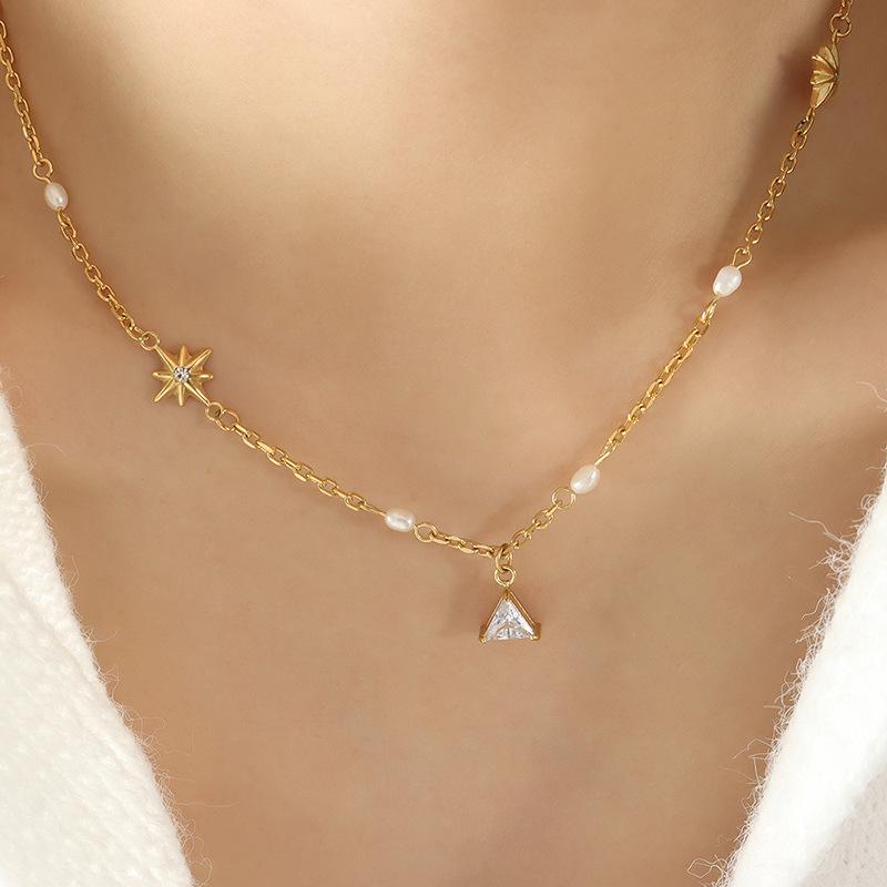 

Ожерелье с подвеской в виде геометрической манго-звезды и треугольника Хан Чао, инкрустированное циркониевым пресноводным жемчугом, цепочка для сращивания, персонализированные ювелирные изделия