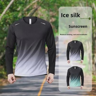 Herrarnas Snabbtorkande Långärmade Solskydds-T-shirt i Is-Silke för Utomhusaktiviteter