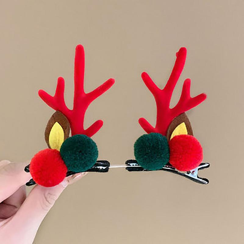 1pair Christmas Red Antler Hair Clip Accessories for Kids Side Hair Clip for Children's Hair
