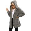 New Autumn and Winter Style Plaid Jacquard Plush Touch Hooded Pocket Cardigan Jacket for Women