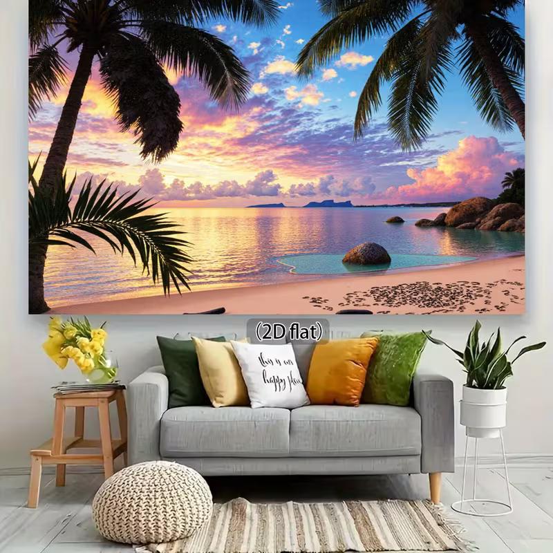 2D Hawaiian Palm Tree Ocean Backdrop Photography Background Banner