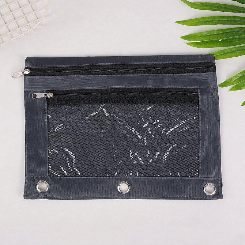 Oxford Cloth B5 Eyelet Ring Binder with Transparent Pencil Case and Three-Hole Double Zipper