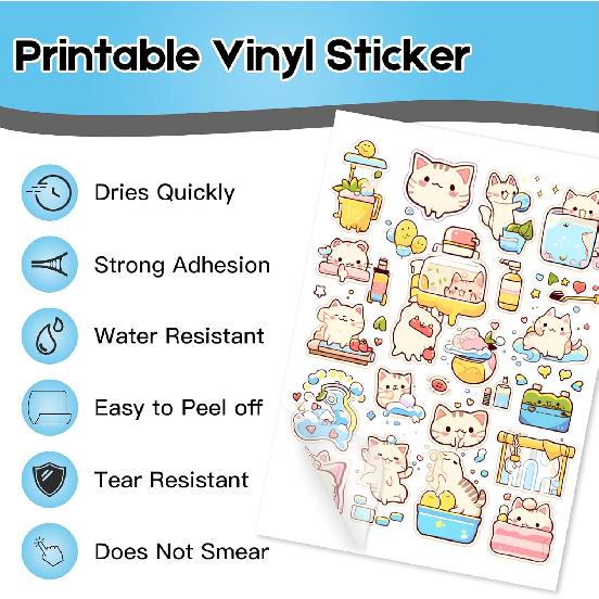 Premium Printable Clear Vinyl Sticker Paper for Inkjet Printers,30 Sheets Transparent Paper of A4 Size(297 X 210mm) DIY Personalized Self-Adhesive
