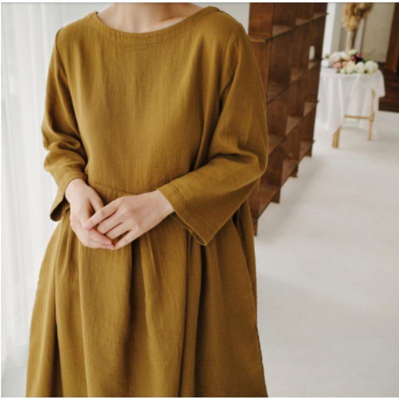 Plus-size Loose Pullover Round Neck Skirt Over The Knee Preppy Dress for Women
