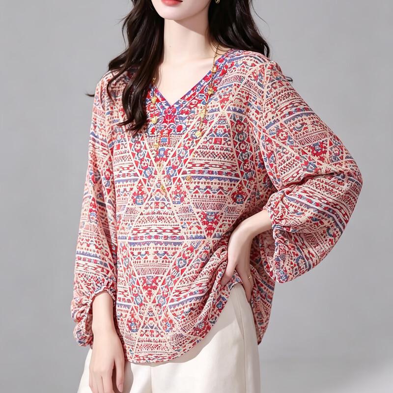 Women s 100% Mulberry Silk Loose Printed T-shirt XL