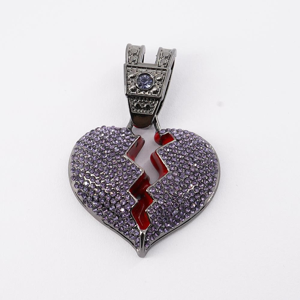 Jewelry Gun Black Purple Diamond Broken Heart Pendant 3mm Fried Dough Twists Chain Necklace Jewelry European and American Personality Fashion