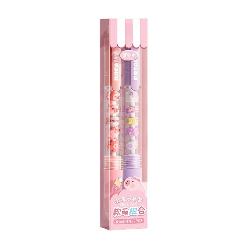 

2/4Pcs Cartoon Beaded Gel Pen Retractable Gel Pen 0.5mm Tip Studewnt Writing Pen Quick Drying for Writing Journaling