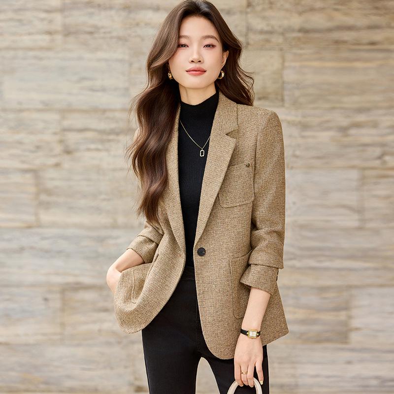 Women's High-End Wool Blend Suit Jacket - Autumn/Winter 2025 Slimming Professional Style