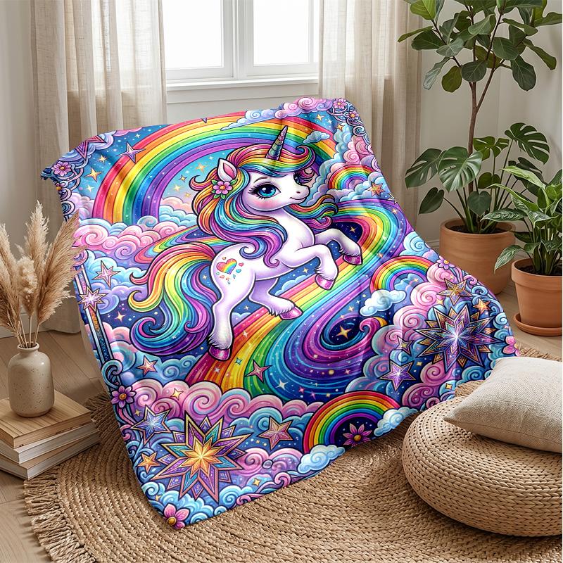 Rainbow unicorn clouds Theme blanket Lightweight Warm Flannel Blanket Decorative Throw Blanket for Home Decoration