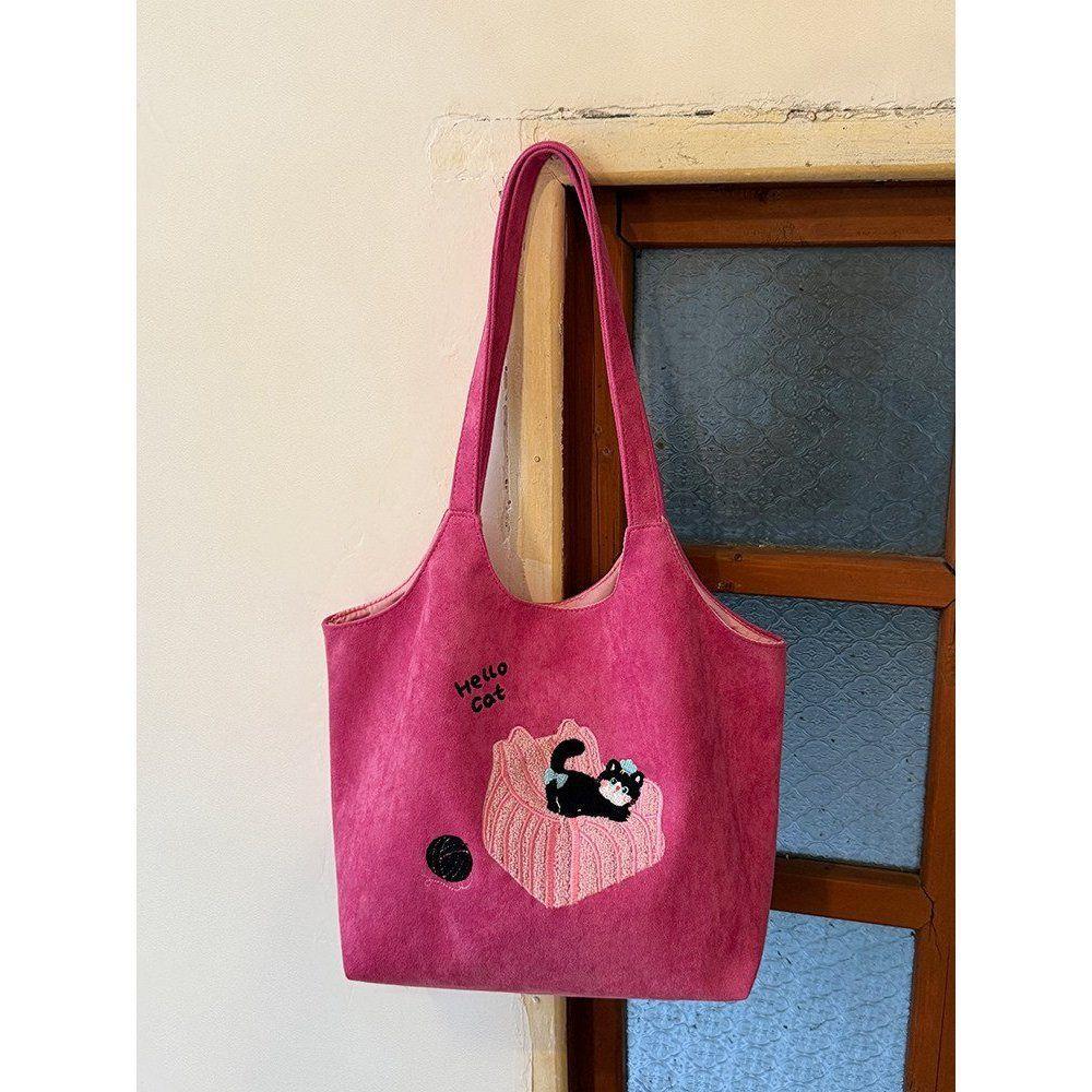 

Embroidered Tote Bag with Large Capacity, Suitable for Daily Commuting, Single-shoulder Bag розовый