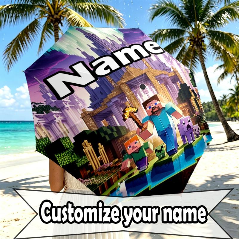 Custom Name Personalized Gamer Craft Print Umbrella, Auto Open Close, 8‑Rib Sturdy Frame, Commute Camping Hiking Use, Birthday Gift