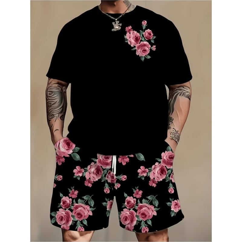 Men s Red Rose Print Casual Suit S