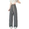 New Narrow Version of Ice Silk Quick-drying Letter Checkerboard Women's Pants High Waist Straight Wide-leg Draped Casual Pants