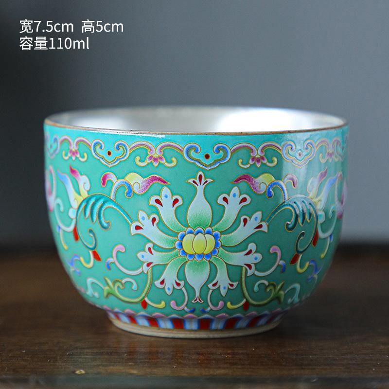 999 silver teacup ceramic ******lver personal single cup master tea cup tea cup tea bowl four-color gift box containing white porcelain