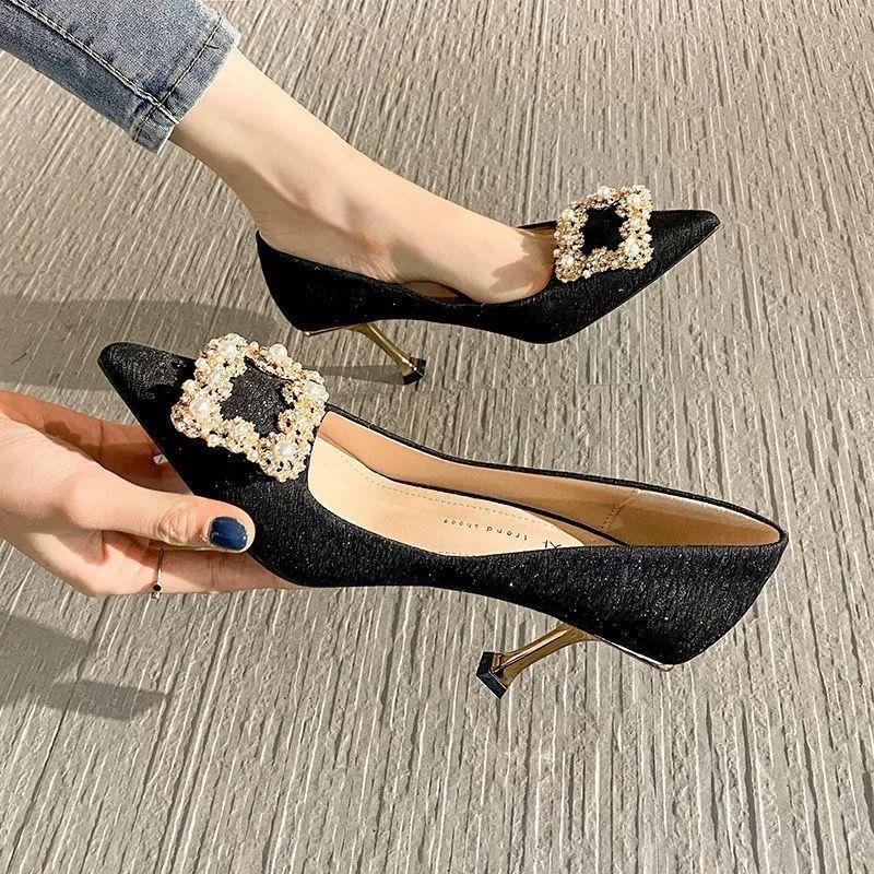 Fashion Women Shoes 2024 Spring Pumps Beige High Heels Work Dress Professional Pointed Wedge Sandals Ladies Shallow Mouth Latest 12cm Me