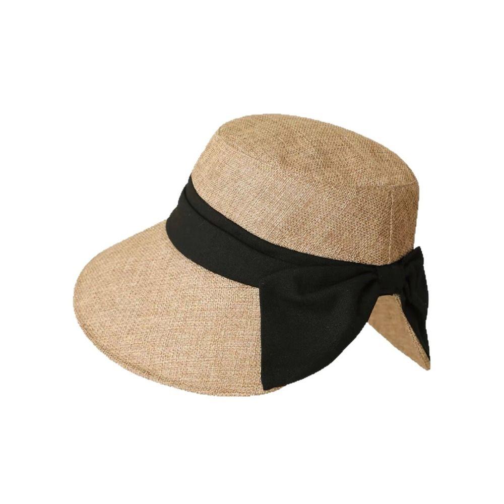Solid Color Summer Sun Hat Bowknot Bucket Hat Portable Sunscreen Visor Cap Travel