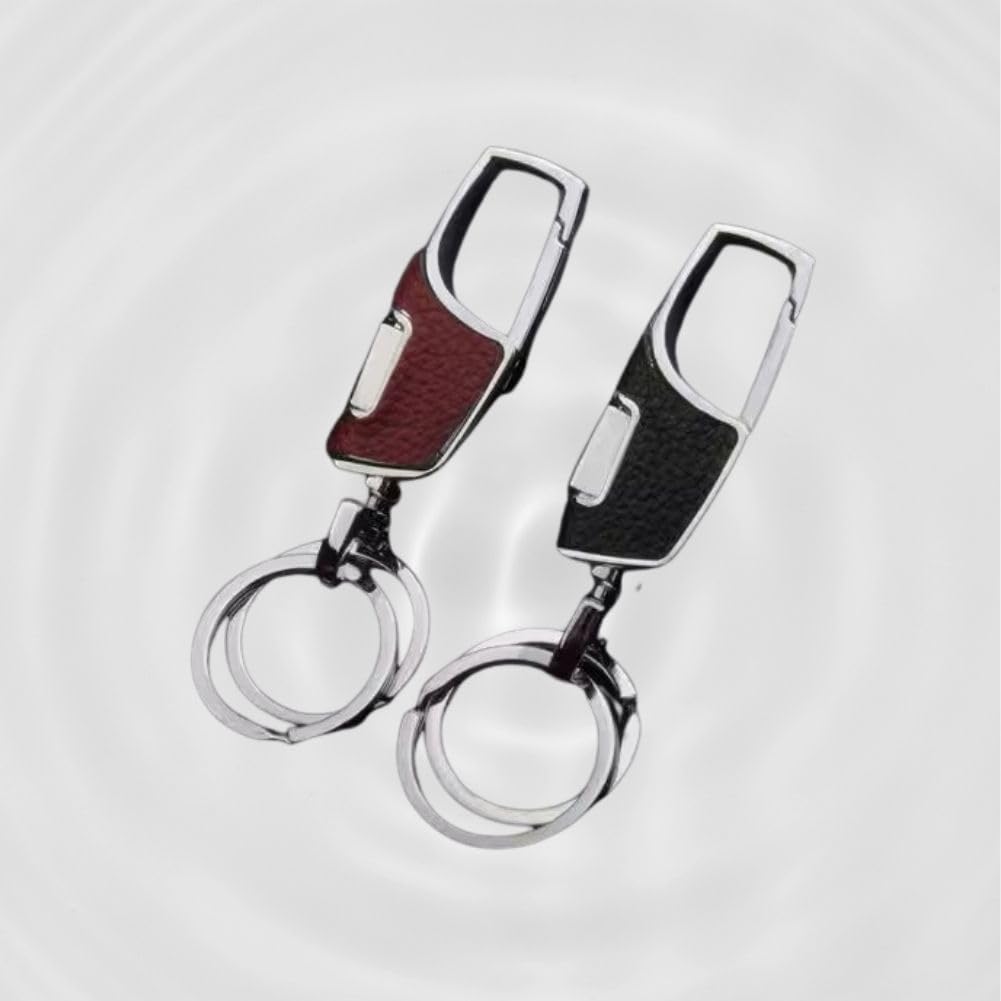Keychain for Men and Double Silver Leather-look Women, Ring, 9.4cm, (Red)